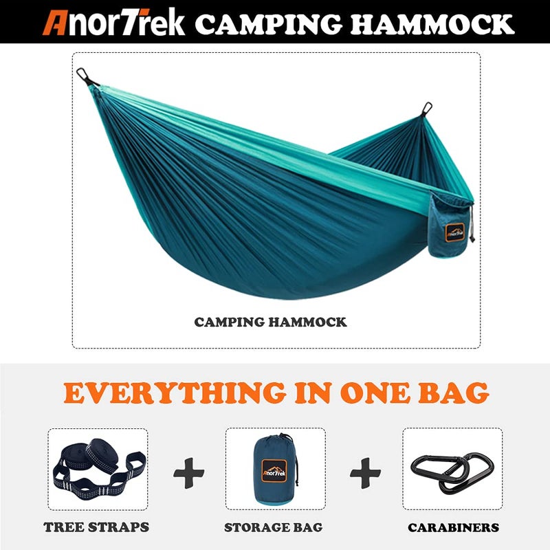 AnorTrek Camping Hammock  Super Lightweight Portable Parachute Hammock with Two Tree Straps Single or Double Nylon Travel Tree Hammocks for Camping Backpacking Hiking Blue&Dark Blue - Image 4
